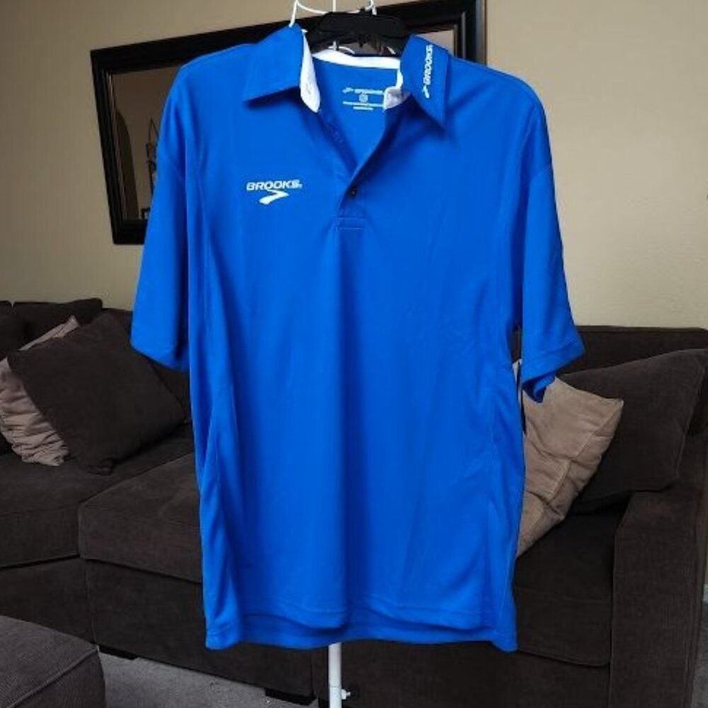 NWT Brooks Mens Team Polo sz XL shirt blue / white